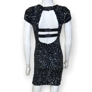Alice + Olivia Black/Blue Sequin Strappy Open Back Mini Dress Size 4